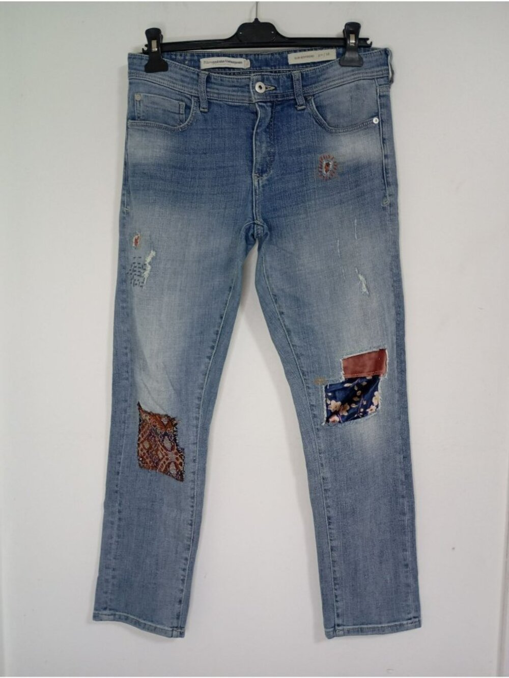 Pilcro By Anthropologie Patchwork Jeans Sz 28 Blue Distressed Cotton Blend Women